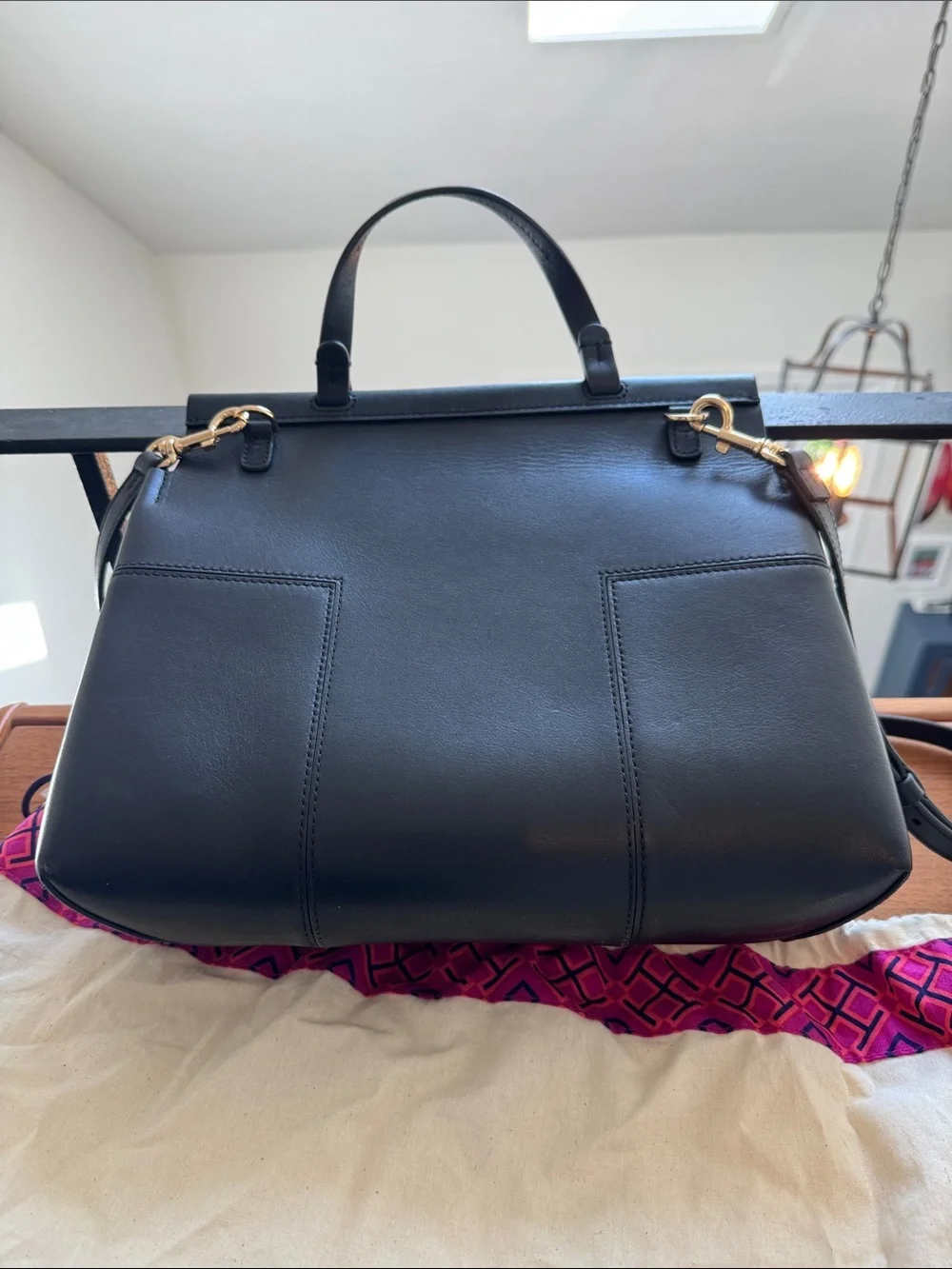 Tory Burch Black Leather Structured Top-Handle Satchel